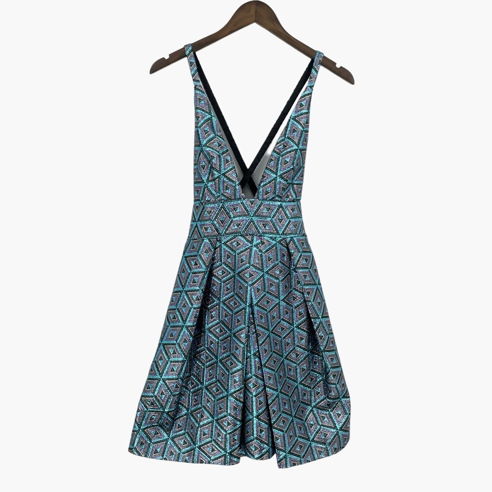 Milly Blue Metallic Diamond Jacquard Allie Dress‎
